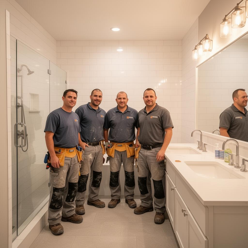 The METIS Construction crew in a finished bathroom remodel